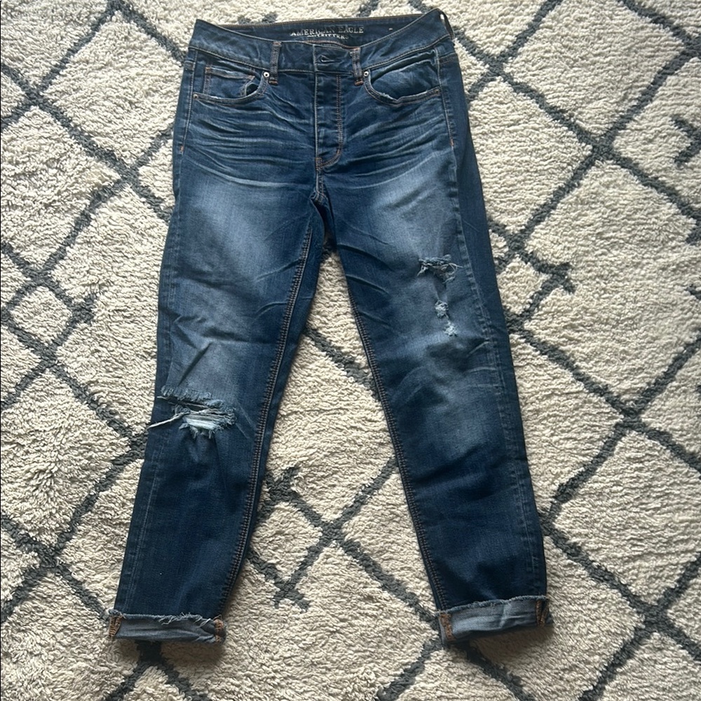 American Eagle Outfitters Blue Straight Leg Jeans with Classic Indigo Finish